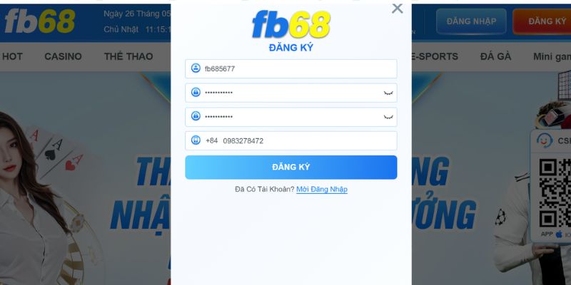 Xác nhận hoàn tất đăng ký FB68